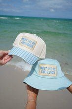 Load image into Gallery viewer, Meet Me At The Beach Yellow/Blue Hat: Blue Stripe Trucker Hat