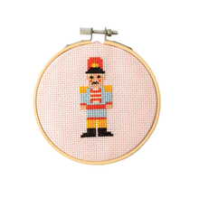 Load image into Gallery viewer, Christmas Nutcracker Cross Stitch Kit: Light Pink With Multicoloured Thread