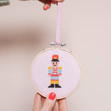 Load image into Gallery viewer, Christmas Nutcracker Cross Stitch Kit: Light Pink With Multicoloured Thread
