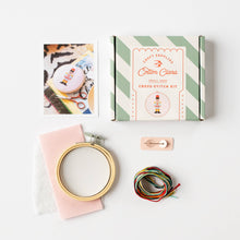 Load image into Gallery viewer, Christmas Nutcracker Cross Stitch Kit: Light Pink With Multicoloured Thread