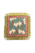 Load image into Gallery viewer, Fringed Crane Print Square Scarf: GREEN / One Size
