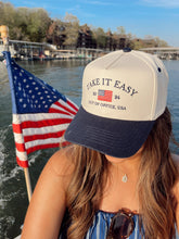 Load image into Gallery viewer, Take it Easy Vintage Trucker Hat: Navy
