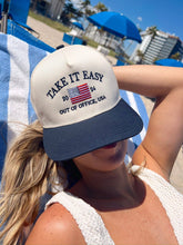 Load image into Gallery viewer, Take it Easy Vintage Trucker Hat: Navy
