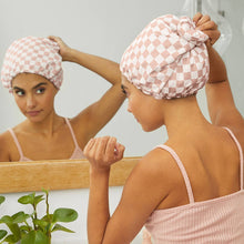 Load image into Gallery viewer, Satin Lined Flexi Shower Cap - Terracotta Checker
