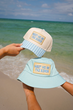 Load image into Gallery viewer, Meet Me At The Beach Yellow/Blue Hat: Blue Stripe Trucker Hat
