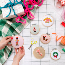 Load image into Gallery viewer, Christmas Nutcracker Cross Stitch Kit: Light Pink With Multicoloured Thread
