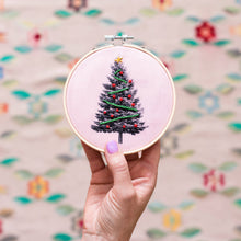 Load image into Gallery viewer, Christmas Tree Embroidery Hoop Kit: Pink
