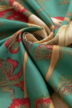 Load image into Gallery viewer, Fringed Crane Print Square Scarf: GREEN / One Size
