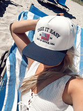 Load image into Gallery viewer, Take it Easy Vintage Trucker Hat: Navy
