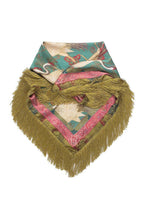 Load image into Gallery viewer, Fringed Crane Print Square Scarf: GREEN / One Size
